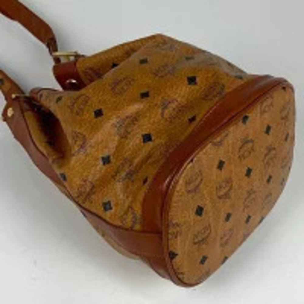 Mcm Leather Shoulder Brown Bag Visetos Gram Drawstring Brown